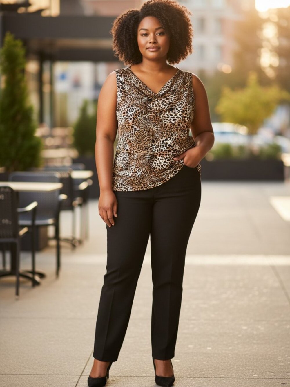 Style & Co Leopard Print Sleeveless Tank Top 1X Plus Size Cowl Neck